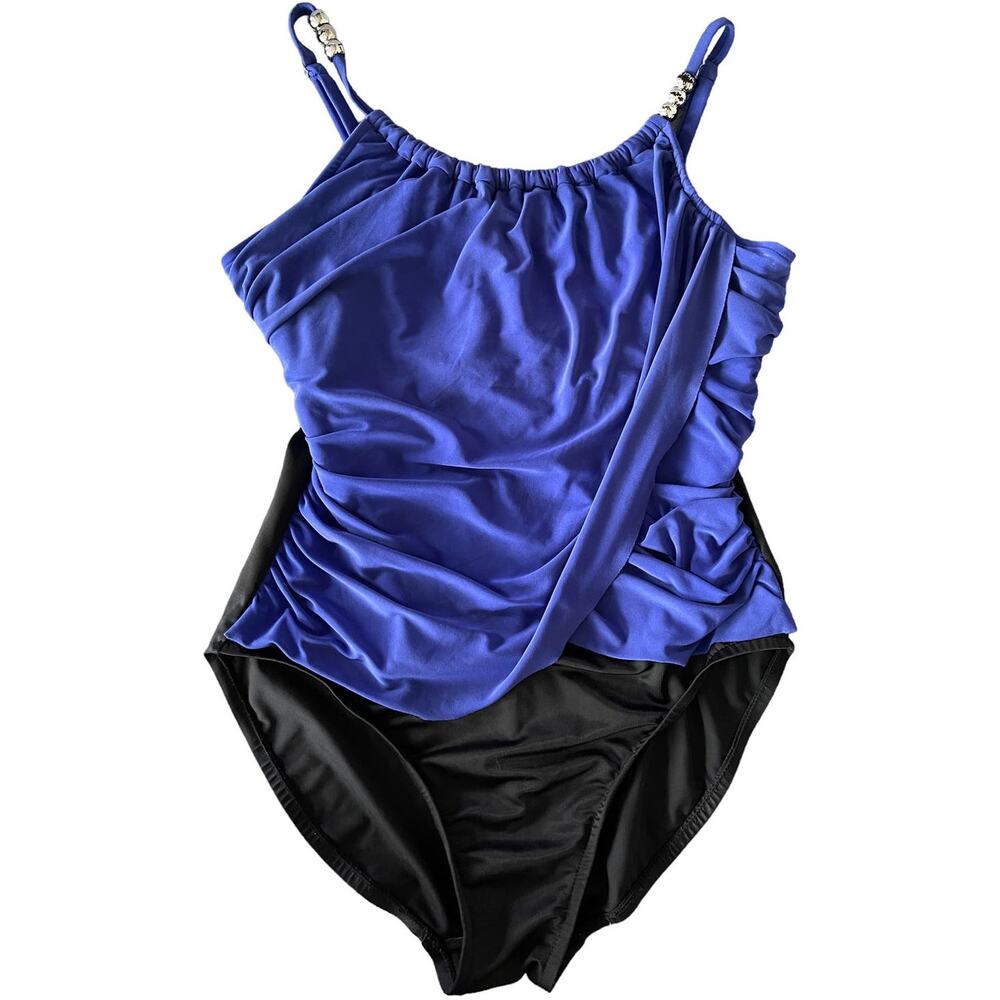 Magicsuit Woman's 12 Soft Drape Lisa Underwire One Piece Swim Suit Black Blue - Picture 2 of 7